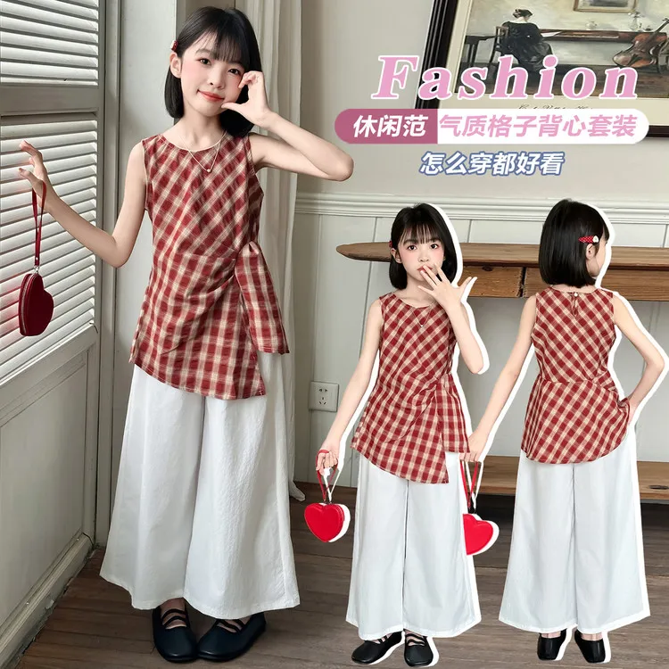 女童韩版套装夏季新款中大童背心阔腿裤两件套女孩网红洋气6-15岁