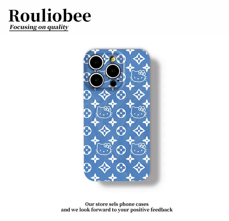  羽纱蓝印花kt猫适用苹果16/15promax手机壳华为p50oppo小米vivo