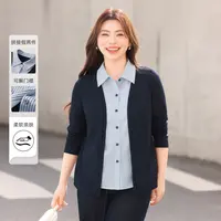 【设计感条纹假两件针织衬衫】MsShe大码女2025秋季上衣J~V2502008