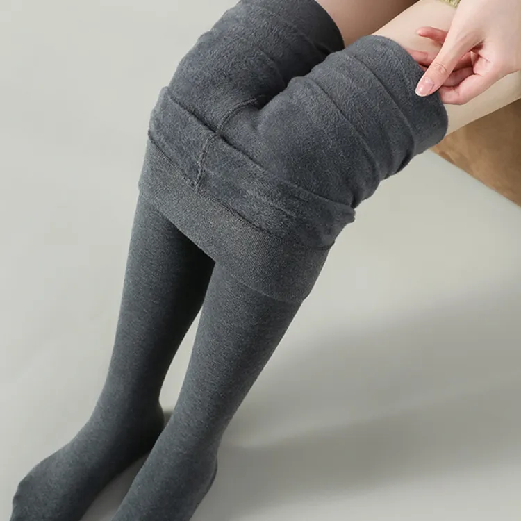 秋冬加绒灰色打底裤女外穿高腰收腹加厚保暖显瘦踩脚连裤袜