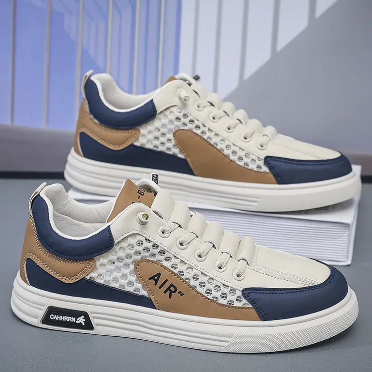 夏季2025透气网面百搭男板鞋新款潮流学生男鞋时尚轻便运动休闲鞋