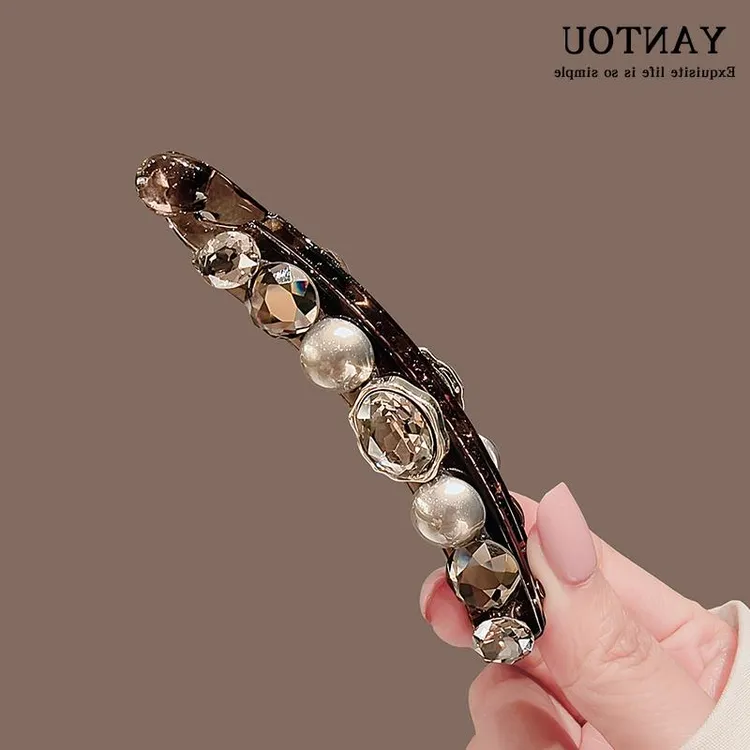 气质水晶竖夹香蕉夹韩国新款发饰高级感水钻马尾夹发夹优雅发卡女