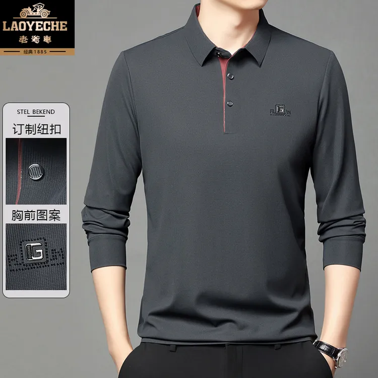 老爷车秋季新款男士t恤翻领Polo衫中年休闲宽松长袖爸爸上衣Q1169