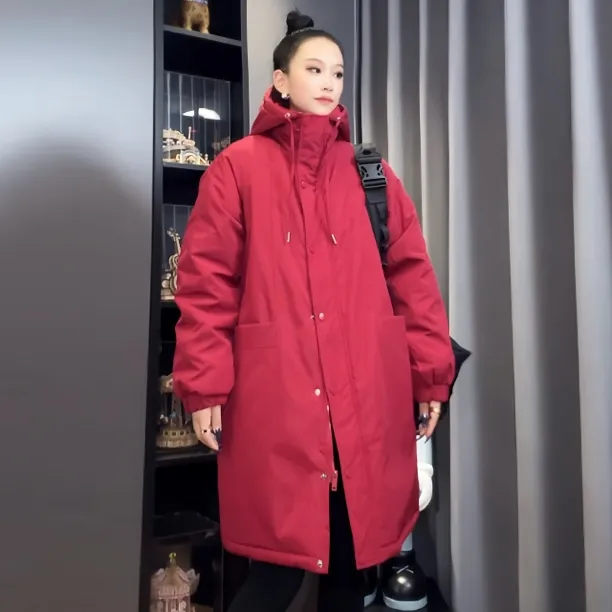 冬季棉衣女中长款百搭时尚宽松大码连帽休闲情侣保暖简约加厚外套