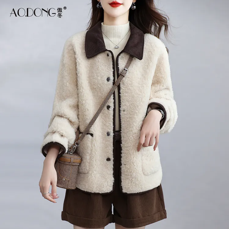 海宁颗粒绒皮草外套女短款羊剪绒翻领减龄百搭保暖羊羔毛大衣冬季