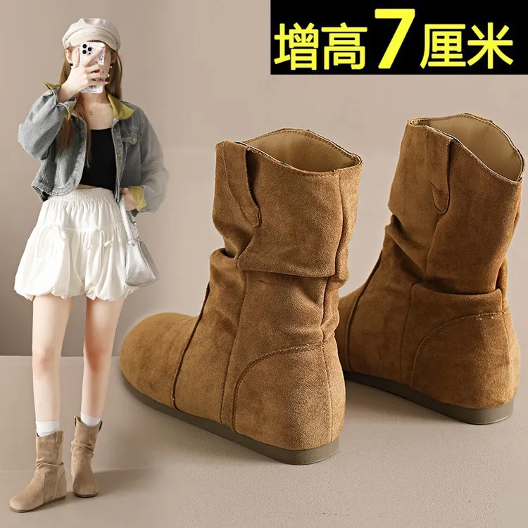 勃肯堆堆靴女款爆款2025新款秋冬美拉德内增高加绒圆头百搭短靴子