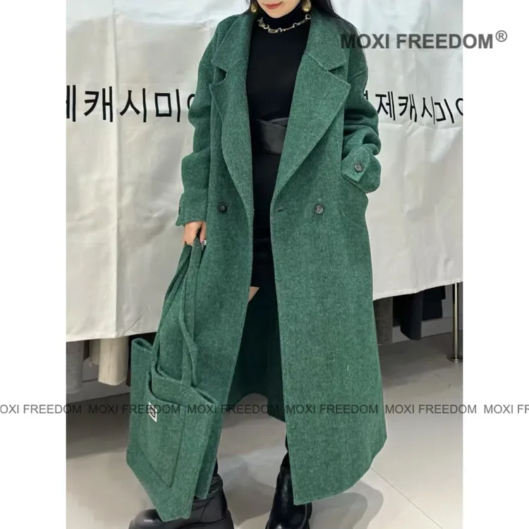 【帕莱索】秋冬季高品质气质时尚休闲包包款休闲中长款双面毛呢大衣