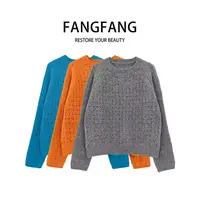 F.F针织女常规款圆领常规镂空衫打底衫女装百搭套衫3669