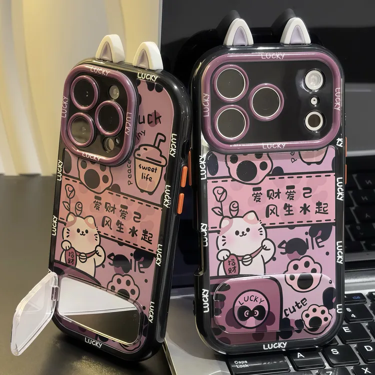 招财猫耳朵支架适用苹果17/16手机壳iPhone15小米14女vivoppo华为