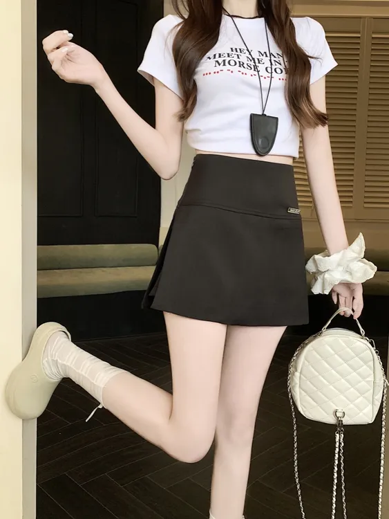 大码时尚西装半身裙女秋冬新款高腰显瘦A字裙裤微胖开叉裙短裙子