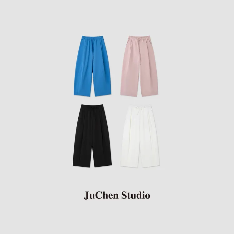 抗皱舒柔特纯色Baggy微弧茧型夏日轻量直筒裤 SS044149