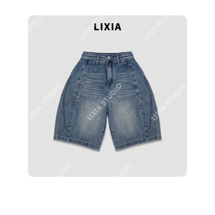 LIXIA【心选牛仔】夏季休闲时尚水洗简约风阔型短裤牛仔裤-D8597