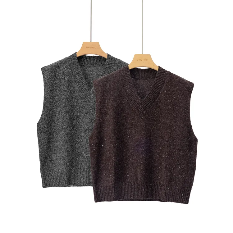 点缀星空新款时尚V领百搭宽松叠穿套头无袖马甲背心