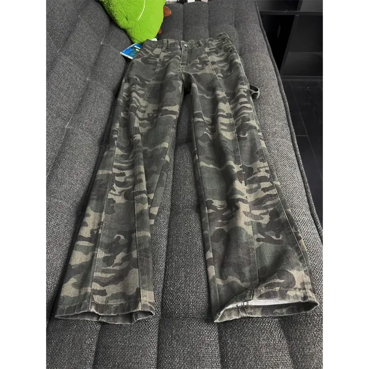美式复古高街迷彩裤男款秋季直筒工装裤子潮牌痞帅显瘦弯刀牛仔裤