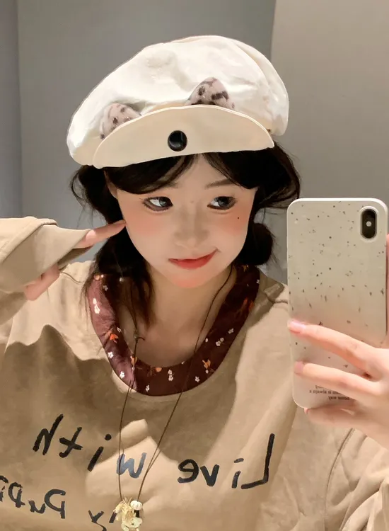 原创自制！可爱猫耳朵报童帽百搭八角帽贝雷帽子女
