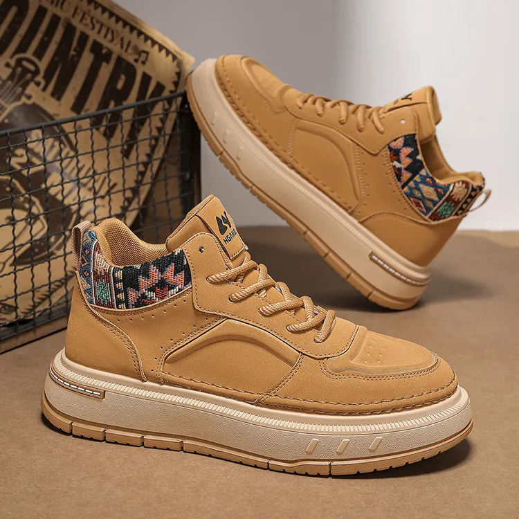 华港骆驼高帮鞋男款新款冬季美式复古中帮大黄靴英伦风厚底工装马