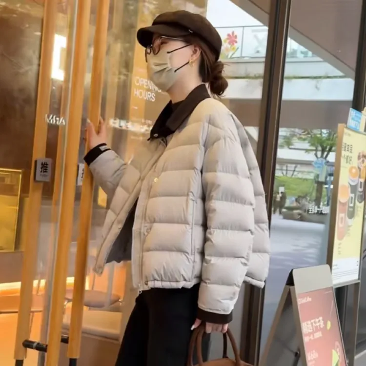 爆款设计感拼接白鸭绒羽绒服女装2025冬季韩系巨好看时尚保暖外套