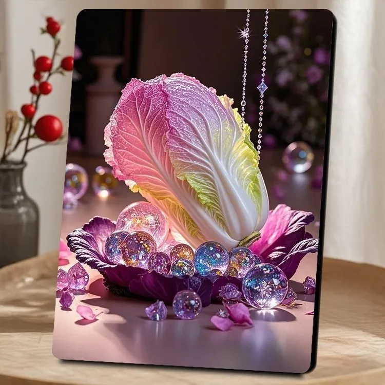 聚财唯美七彩白菜装饰画招百财摆件客厅玄关墙上桌面装饰房间个性