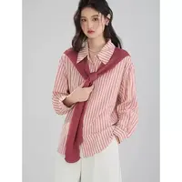 粉色6360#时尚气质百搭条纹假两件衬衣【直播间为准】A3-2