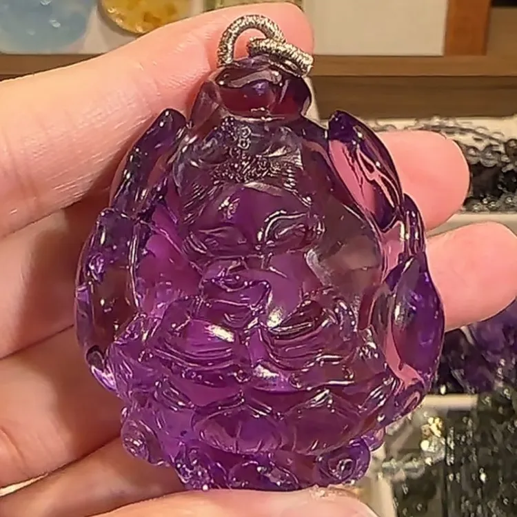 紫水晶 九尾狐狐吊坠项链 高货纯手工精雕件 万小满专拍链接