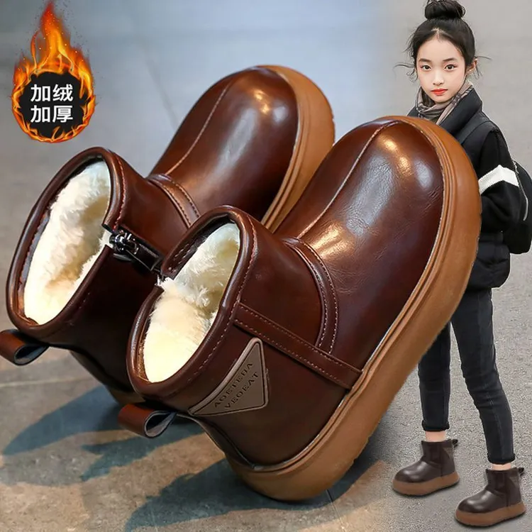 ABC雪地靴男童鞋2025冬季新款儿童加绒保暖大棉鞋中大童防滑短靴