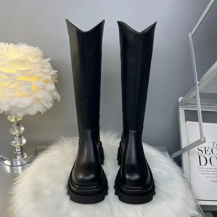 8CM厚底高筒长筒靴长靴骑士冬季长筒小个子小腿粗靴子女靴加绒