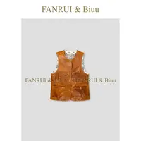 FANRUI/泛芮「老钱风范」赛文油蜡小羊皮时髦无袖马甲女上衣B17974
