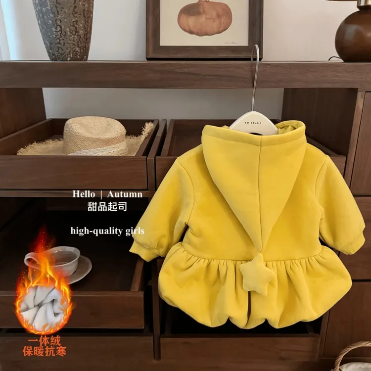 星星人女孩冬季加绒保暖抗寒连帽卫衣儿童立体装饰款套头甜美上衣