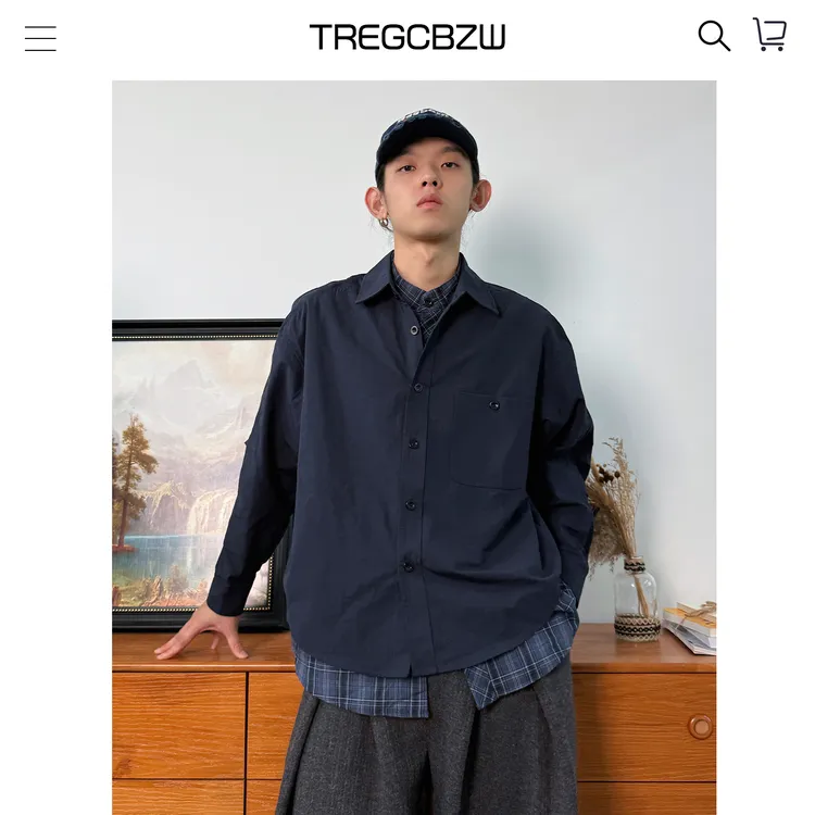 CBZW老钱风秋季格子设计感假两件衬衫男cleanfit通勤休闲衬衣外套