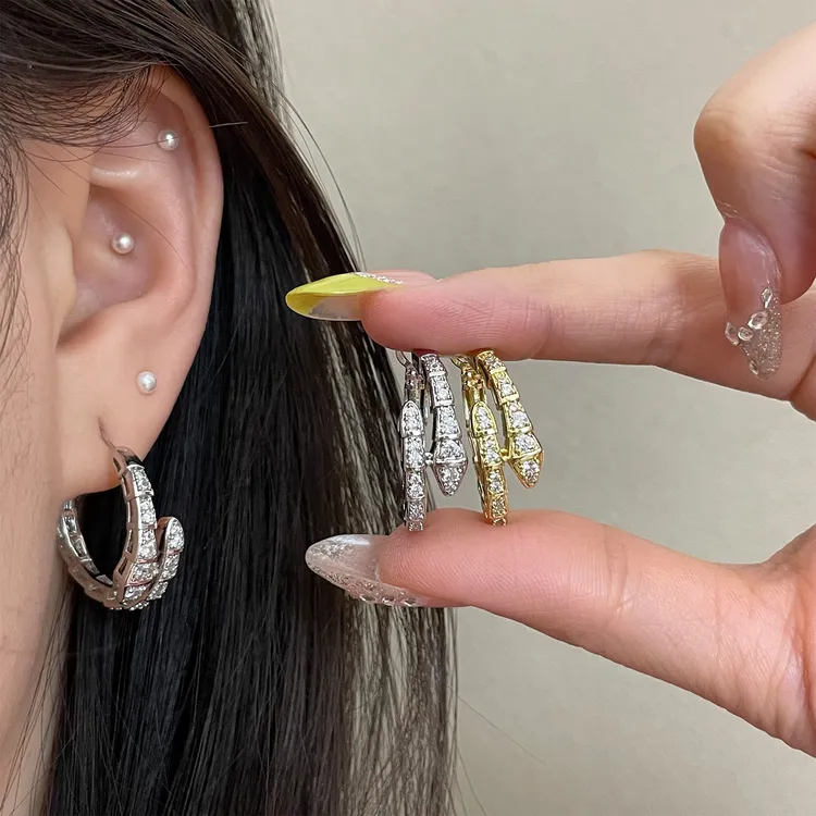 铜合金合成锆石耳饰  925银针蛇形许妍同款耳圈2.5㎝