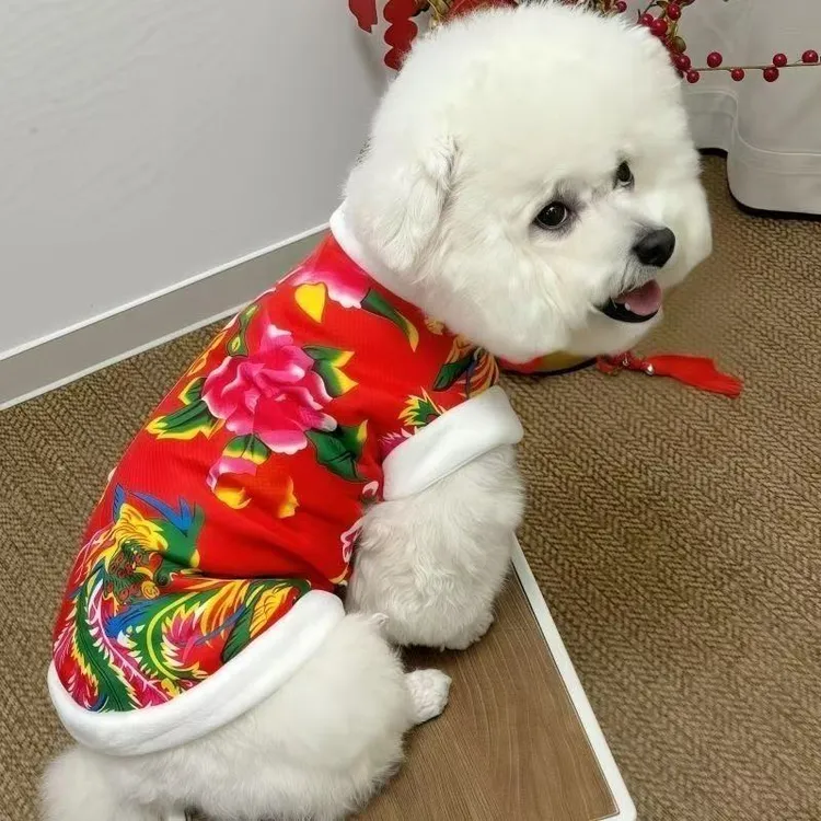 中小型宠物猫咪保暖衣服东北大花袄狗狗泰迪喜庆宠物猫新年衣服