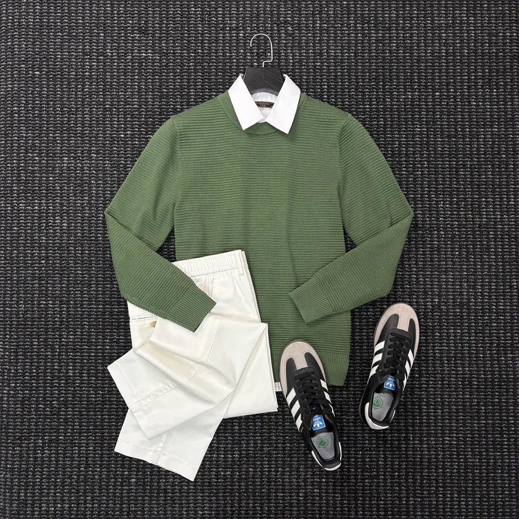 There isrice肌理感提花针织衫秋冬男士休闲百搭圆领套头保暖毛衣