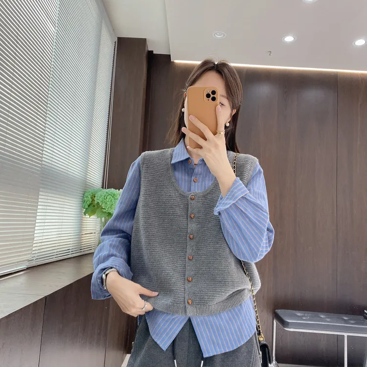 IMFLY金小金自制女装 马甲DYW10196秋冬新款纯色百搭针织马甲