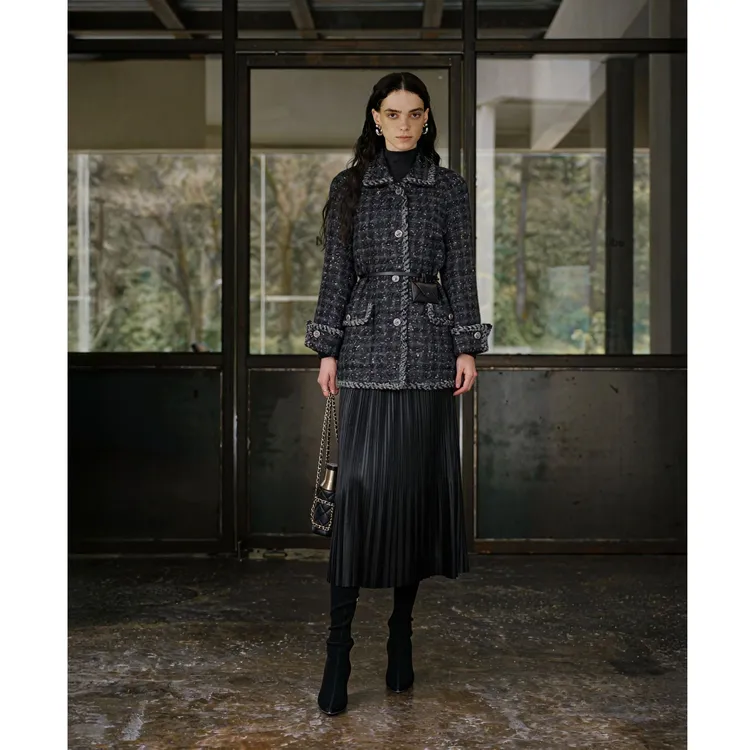 LYNEE【星空千鸟格】新 黑标 绵羊毛小香 复古毛呢大衣LGD2FAW226