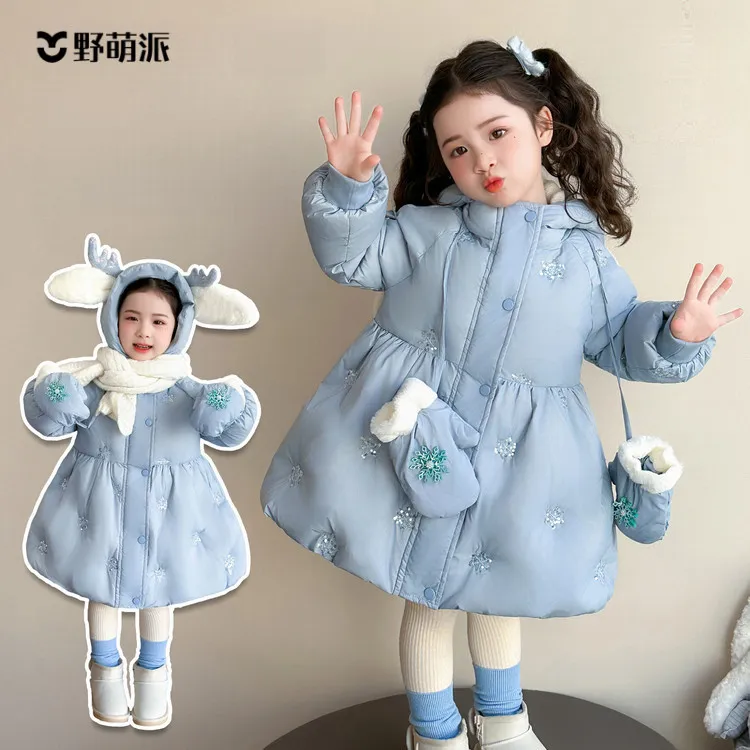 女童中长款羽绒服冬2025年新款儿童韩版内胆白鸭绒羽绒面包服外套