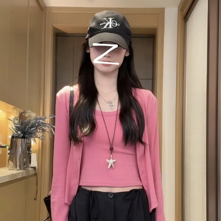 （开衫+背心）春夏纯欲慵懒开衫长袖短外套高弹2025早秋新款两件套