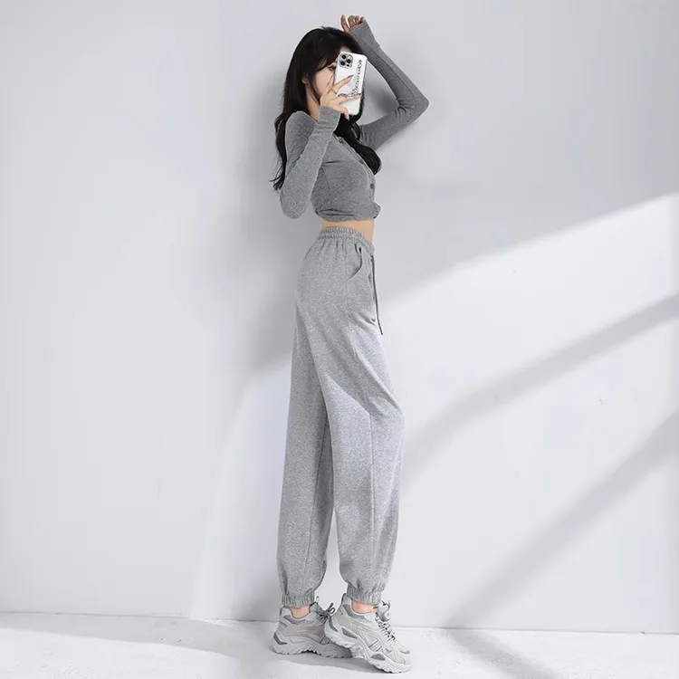 灰色束脚运动裤女春秋季2025新款爆款小个子宽松休闲显瘦卫裤夏季