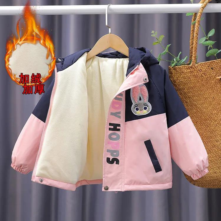 女童冲锋衣外套秋冬加绒儿童宝宝衣服小女孩加绒女宝宝外套加厚