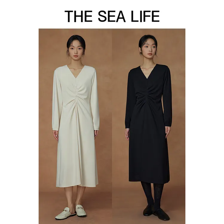 THESEALIFE欧海一生 法式收腰连衣裙秋气质优雅长裙B13166