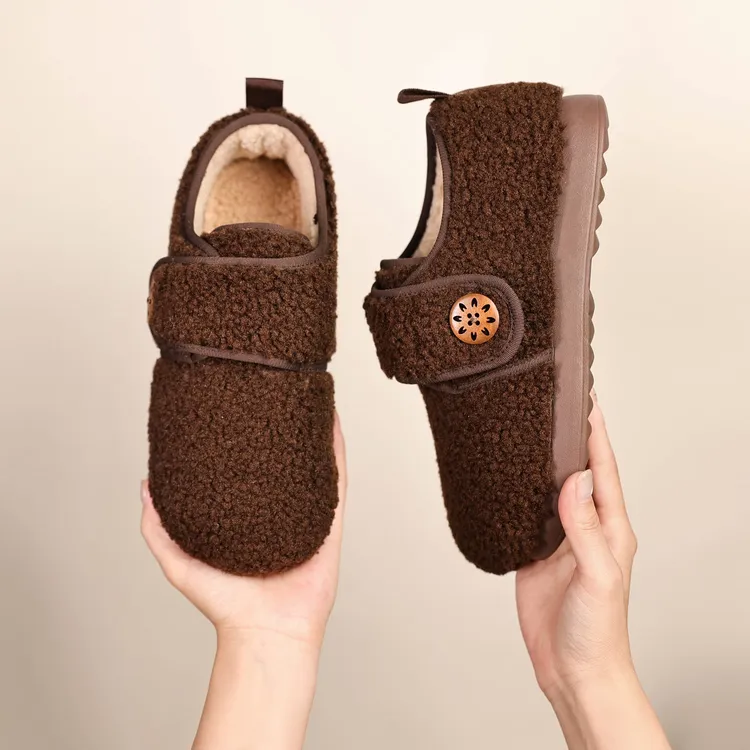祥福云【纽扣毛毛虫】冬季新款摇粒绒加绒舒适百搭防滑豆豆毛毛鞋