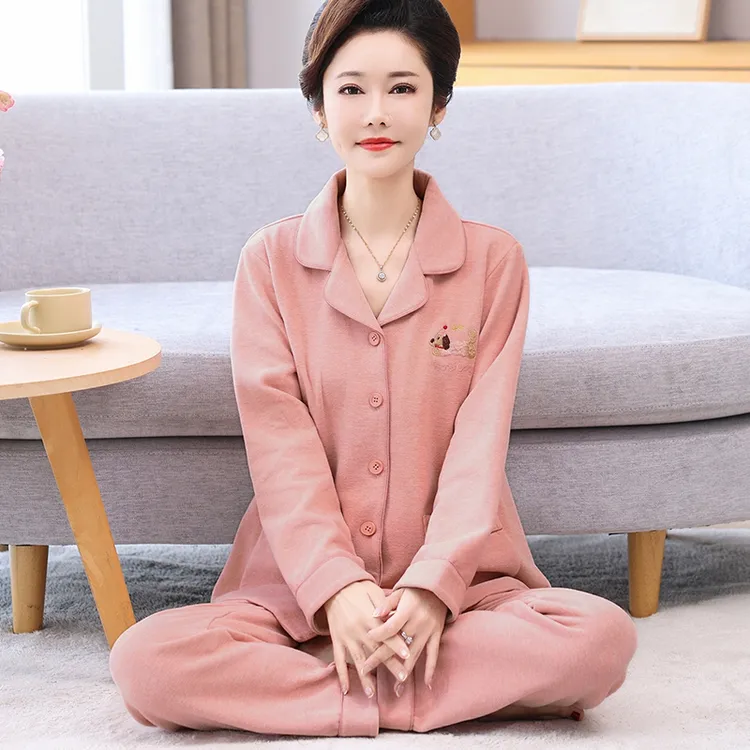 睡衣女冬季德绒开衫长袖中老年宽松休闲妈妈高级感轻奢家居服套装