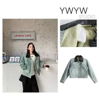【YWYW25F/W】秋冬绒感保暖拆卸皮领复古水洗牛仔短外套5781