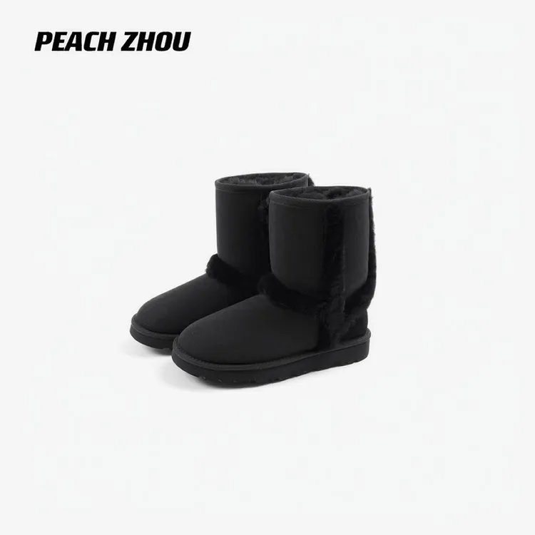 『PEACHZHOU』羊皮毛一体中筒雪地靴休闲百搭保暖雪地棉鞋