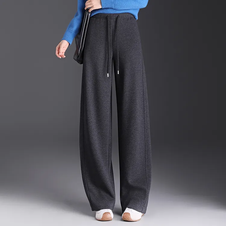 正品哥第新款2025秋冬羊毛休闲直筒裤女高腰外穿保暖加厚阔腿裤子