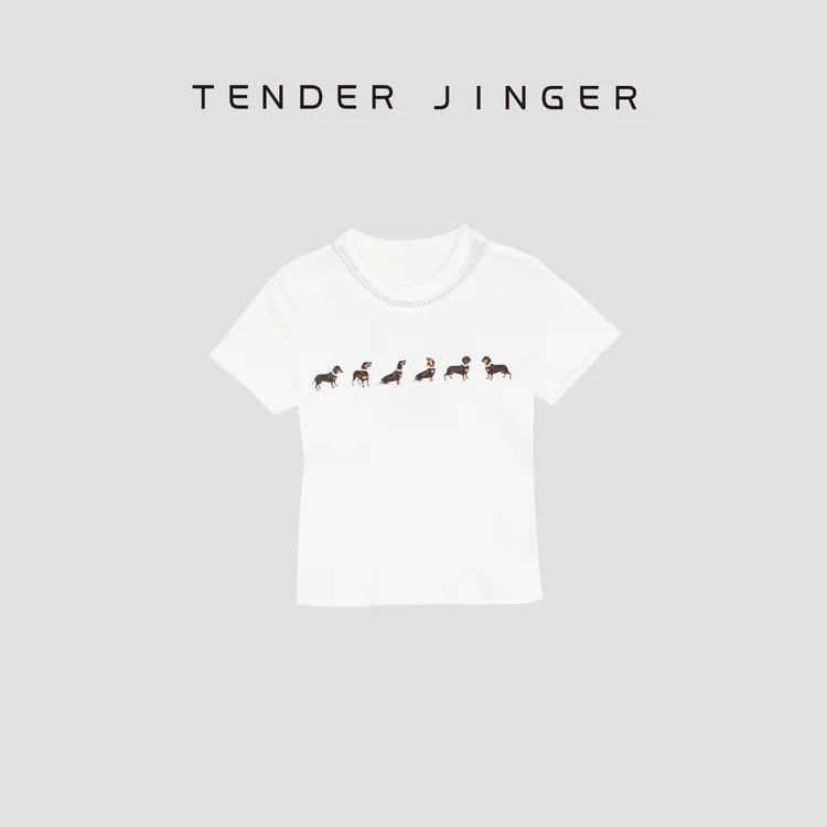 Tender Jinger狗狗印花弹力短袖T恤T52HMD30345