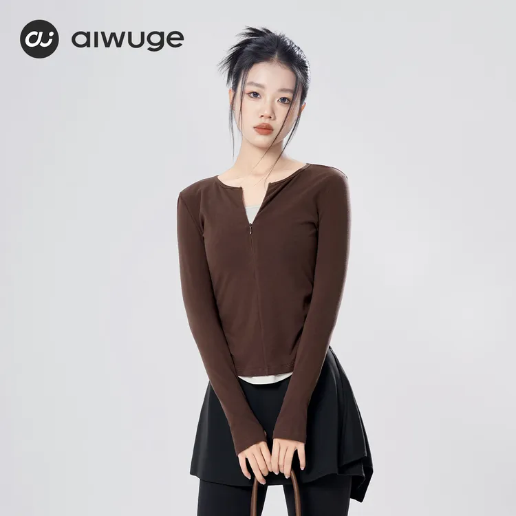 艾舞戈现代舞练功服女秋季新款假两件舞蹈服上衣成人中国舞形体服