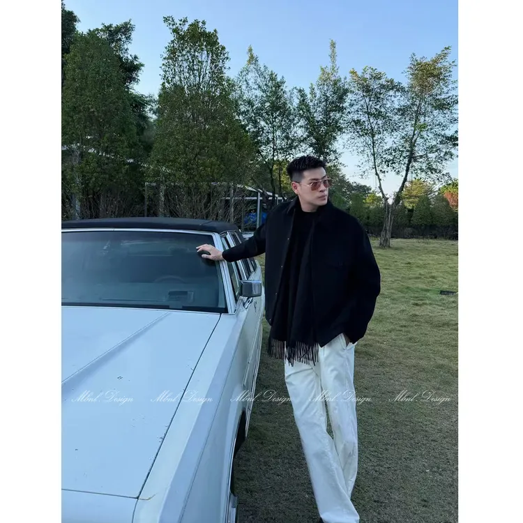 MBNL-F「D.R Luxury·黑」秦磊男装100绵羊毛手工织机夹克LL-WWT0125