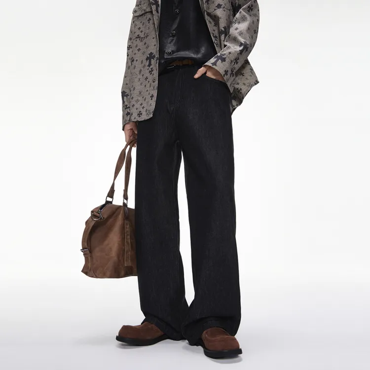 （清仓特惠）秋冬阔腿高腰丹宁黑舒适宽松休闲复古直筒百搭牛仔裤