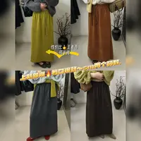 89062 韩系早秋简约灯芯绒抽绳直筒裙