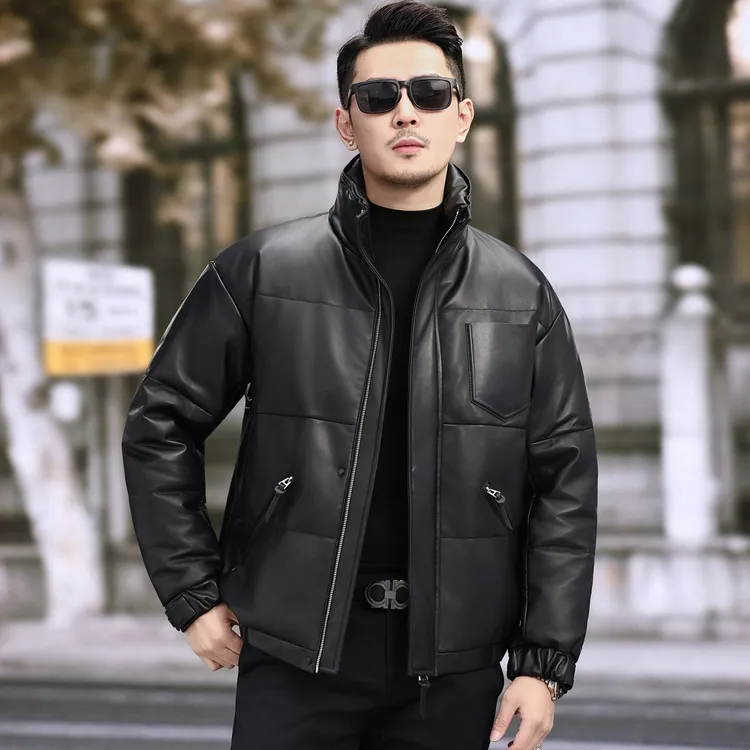 PAVENATNO/巴韦那奇男士真皮羽绒服短款高端绵羊皮夹克鹅绒服外套